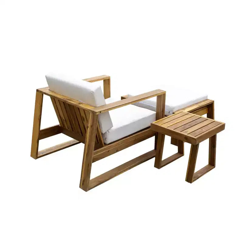 GDFStudio Camille Set Sedia a Sdraio da Esterno e Poggiapiedi in Legno di Acacia con Cuscini