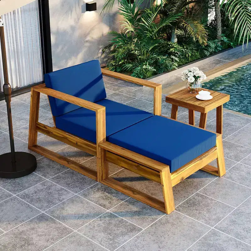 GDFStudio Camille Set Sedia a Sdraio da Esterno e Poggiapiedi in Legno di Acacia con Cuscini