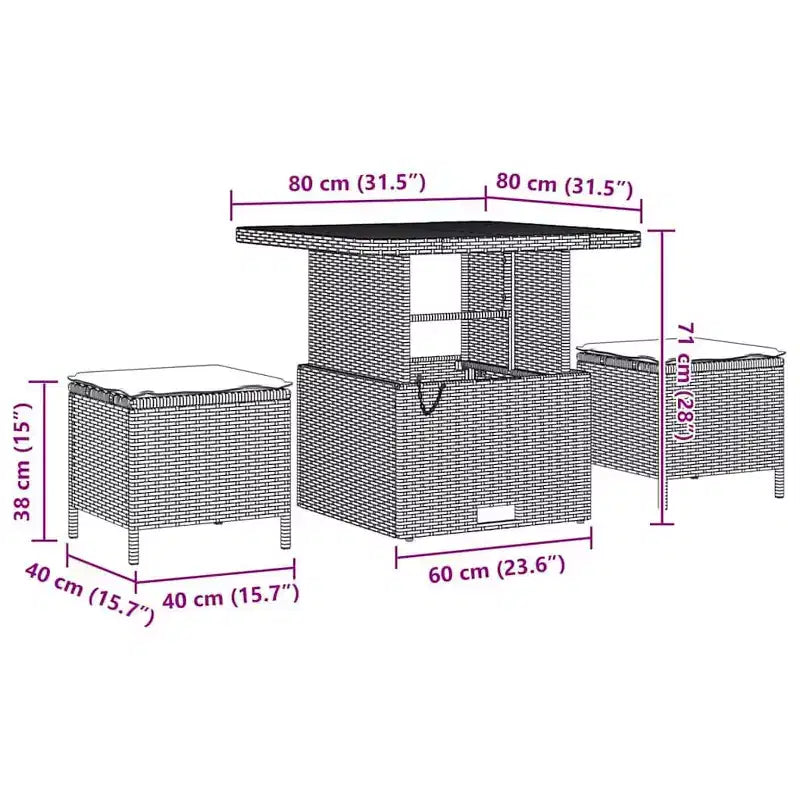 Set da pranzo da giardino in polyrattan vidaXL