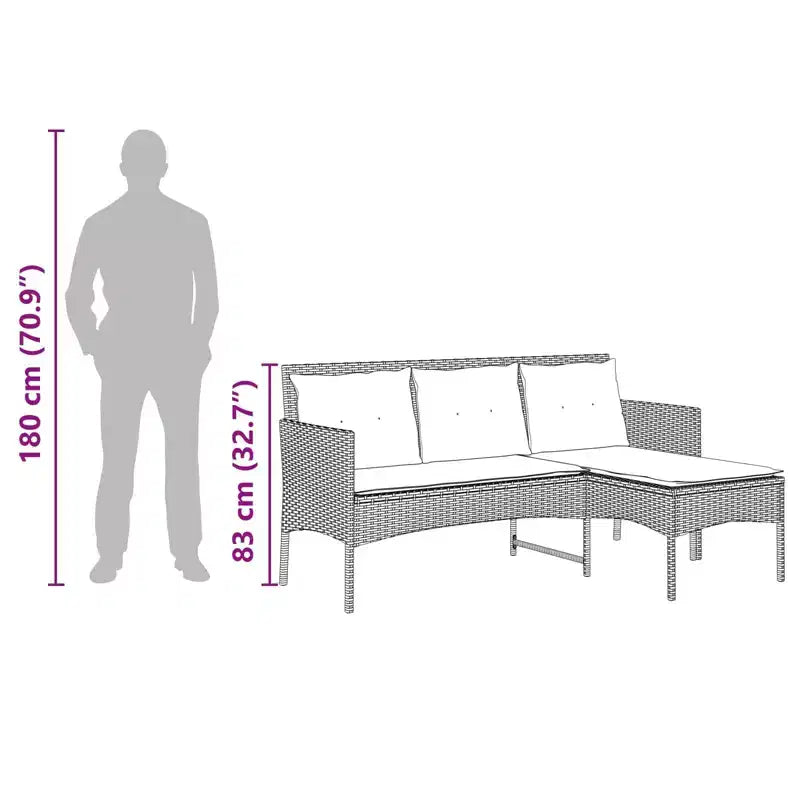 vidaXL Set Divani da Giardino con Cuscini 2 pz Nero e Crema in Polyrattan