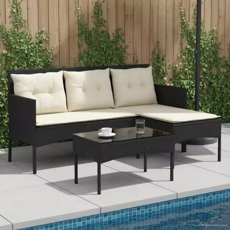 vidaXL Set Divani da Giardino con Cuscini 2 pz Nero e Crema in Polyrattan