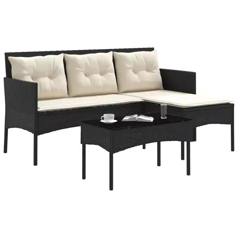 vidaXL Set Divani da Giardino con Cuscini 2 pz Nero e Crema in Polyrattan