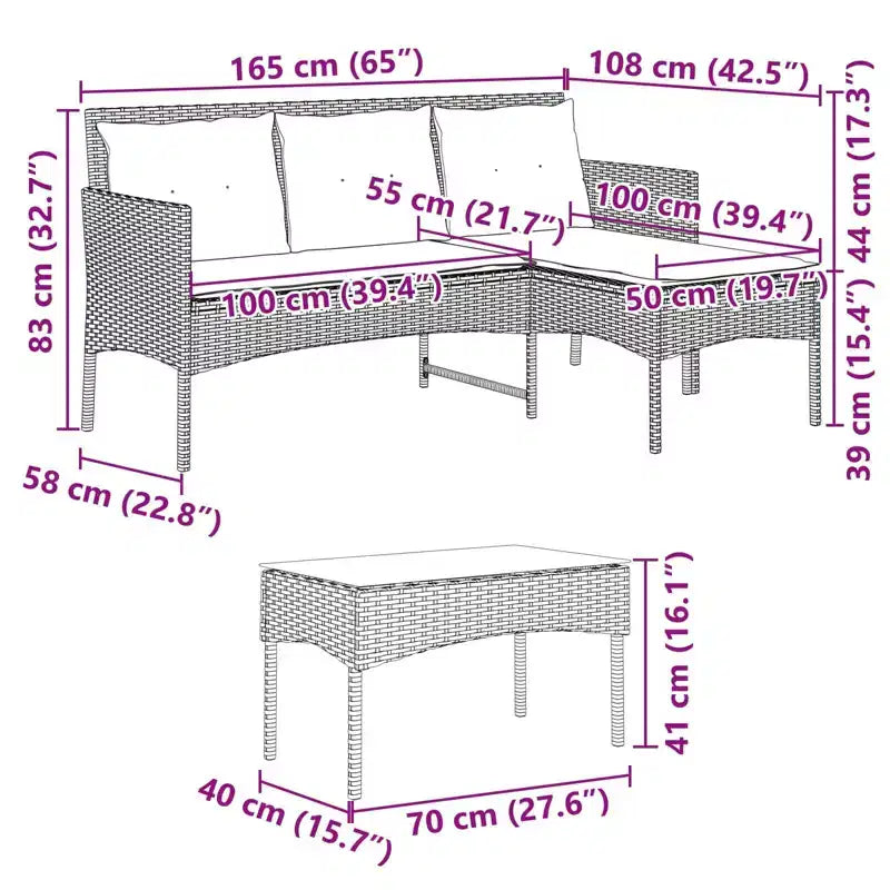 vidaXL Set Divani da Giardino con Cuscini 2 pz Nero e Crema in Polyrattan