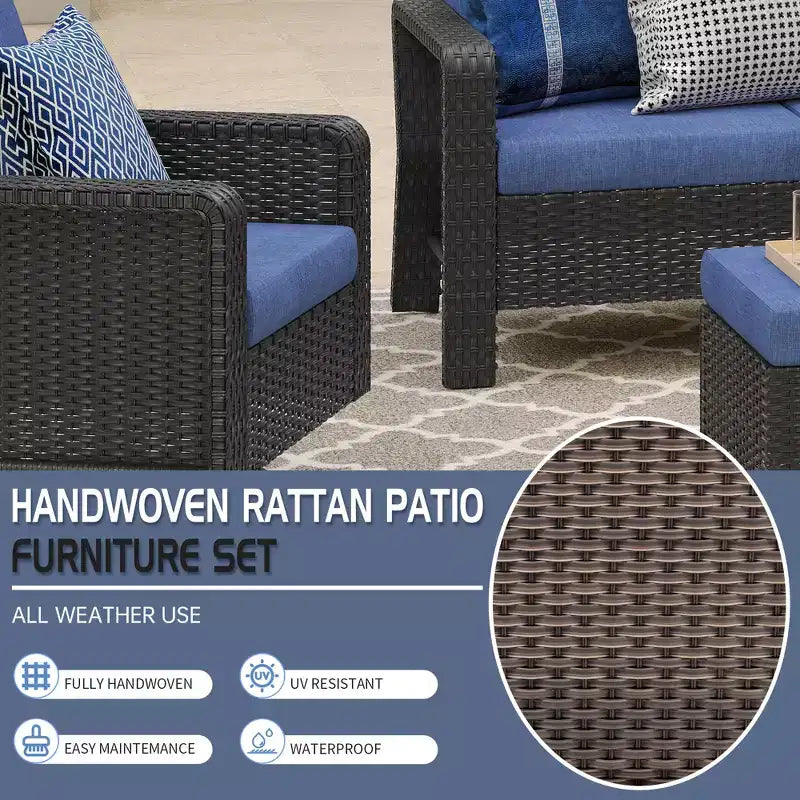 Set salotto Jeremiah moderno da esterno in rattan di GDFStudio, 6 pezzi, con cuscini