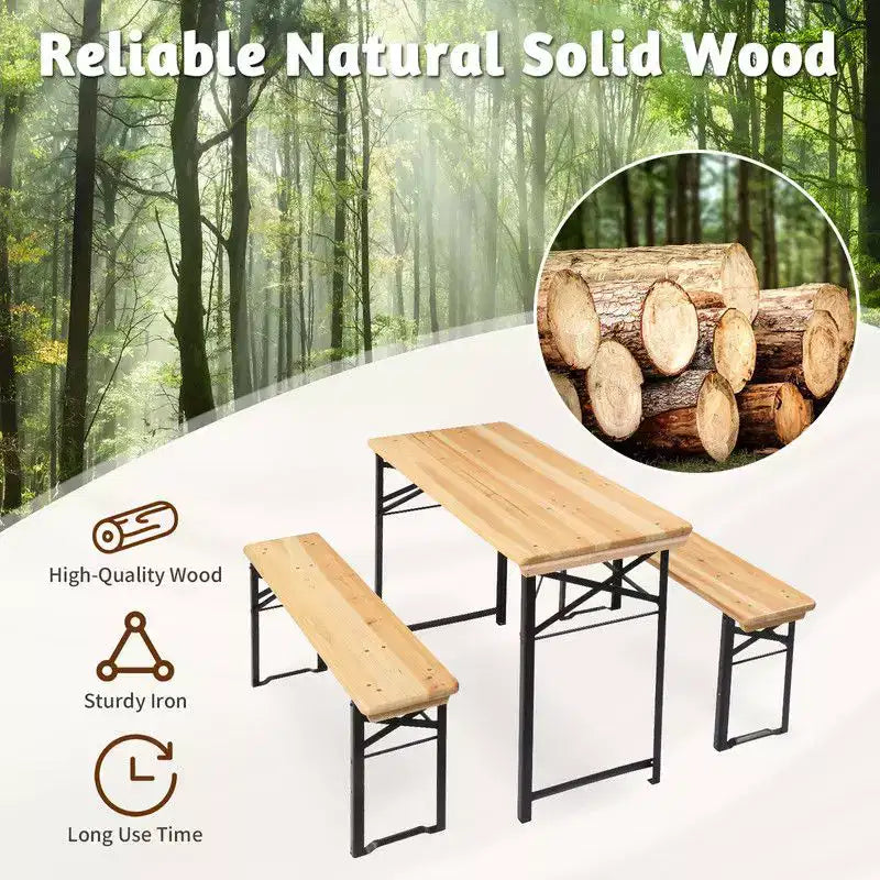 Karl Home Tavolo da Picnic Rettangolare in Legno con Panchine 4 Posti