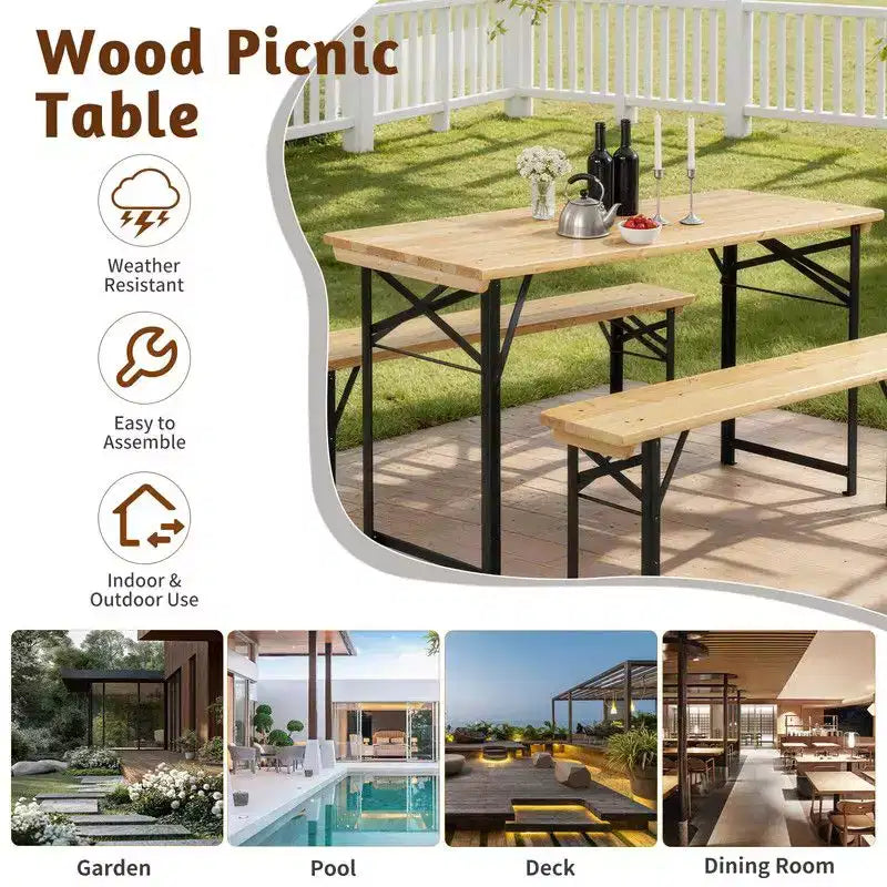 Karl Home Tavolo da Picnic Rettangolare in Legno con Panchine 4 Posti