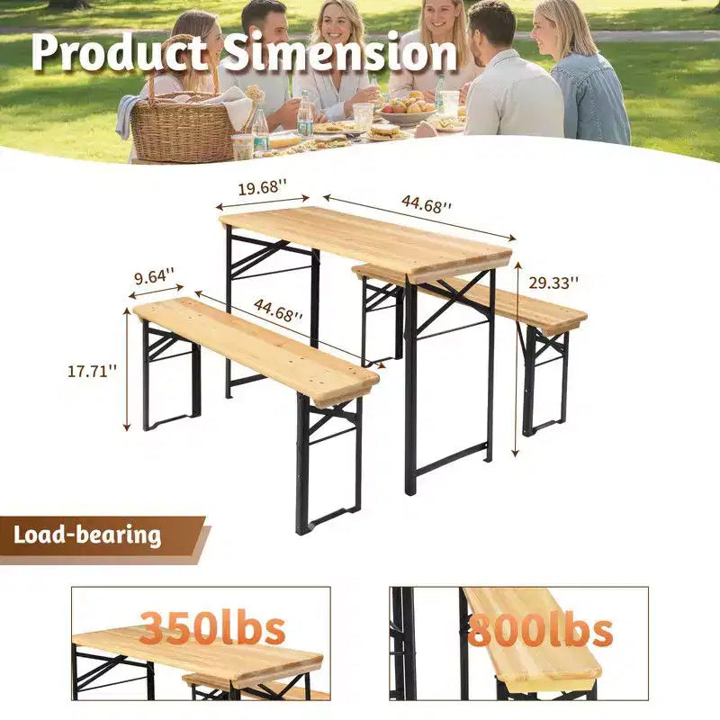 Karl Home Tavolo da Picnic Rettangolare in Legno con Panchine 4 Posti