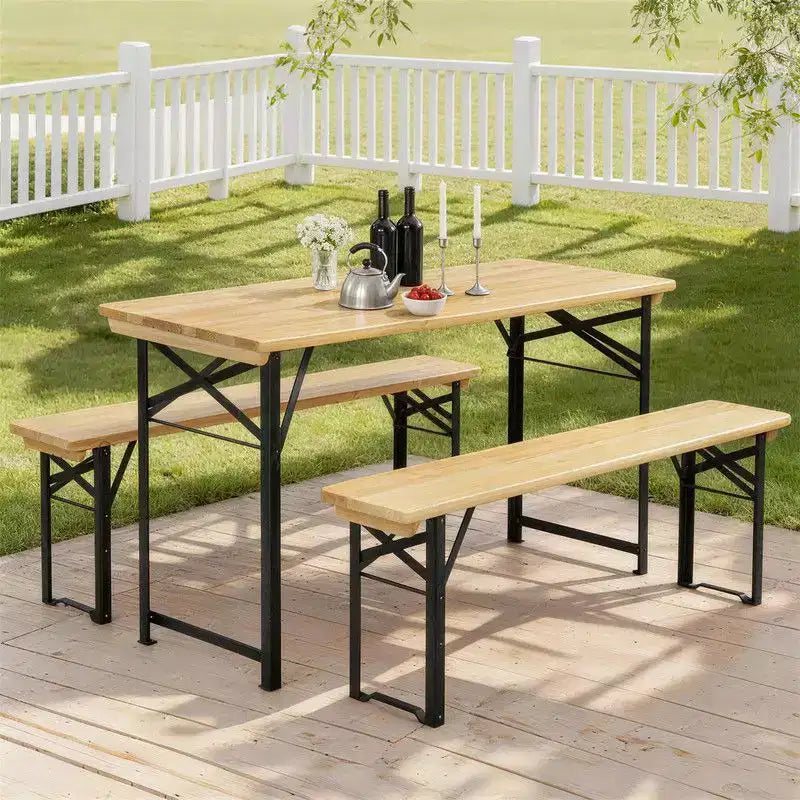 Karl Home Tavolo da Picnic Rettangolare in Legno con Panchine 4 Posti
