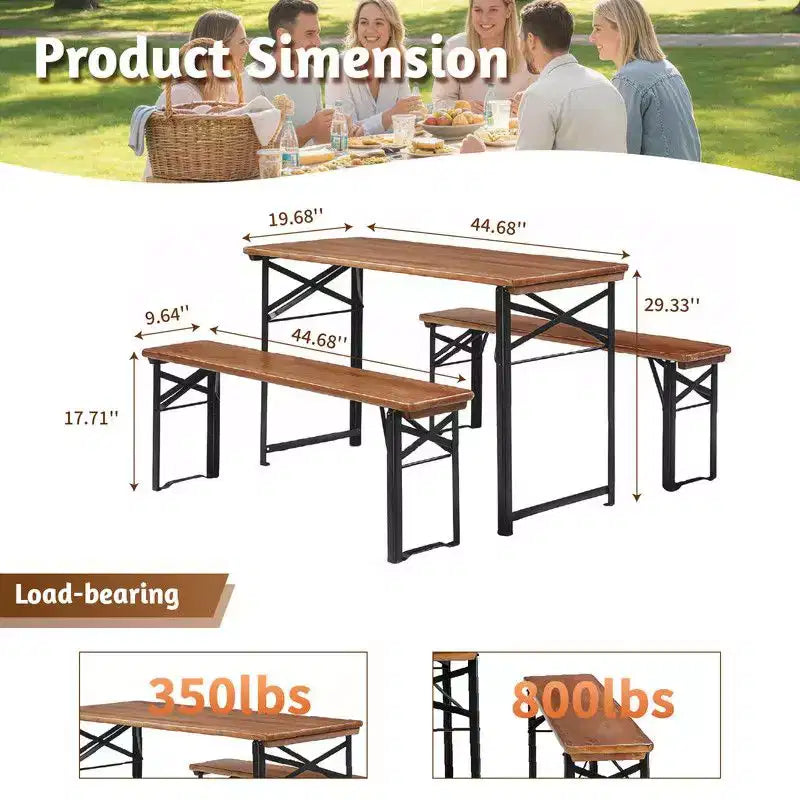 Karl Home Tavolo da Picnic Rettangolare in Legno con Panchine 4 Posti