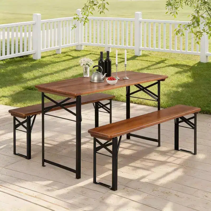 Karl Home Tavolo da Picnic Rettangolare in Legno con Panchine 4 Posti