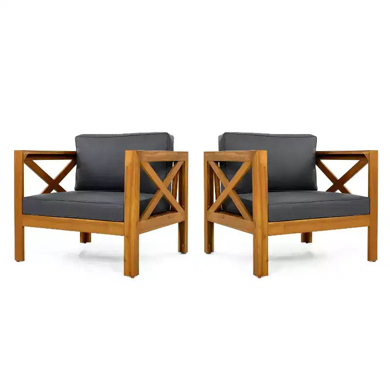 Christopher Knight Home Claremont set da conversazione da 4 pezzi moderno da esterno in legno di acacia con cuscini