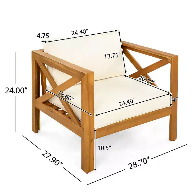 Christopher Knight Home Claremont set da conversazione da 4 pezzi moderno da esterno in legno di acacia con cuscini