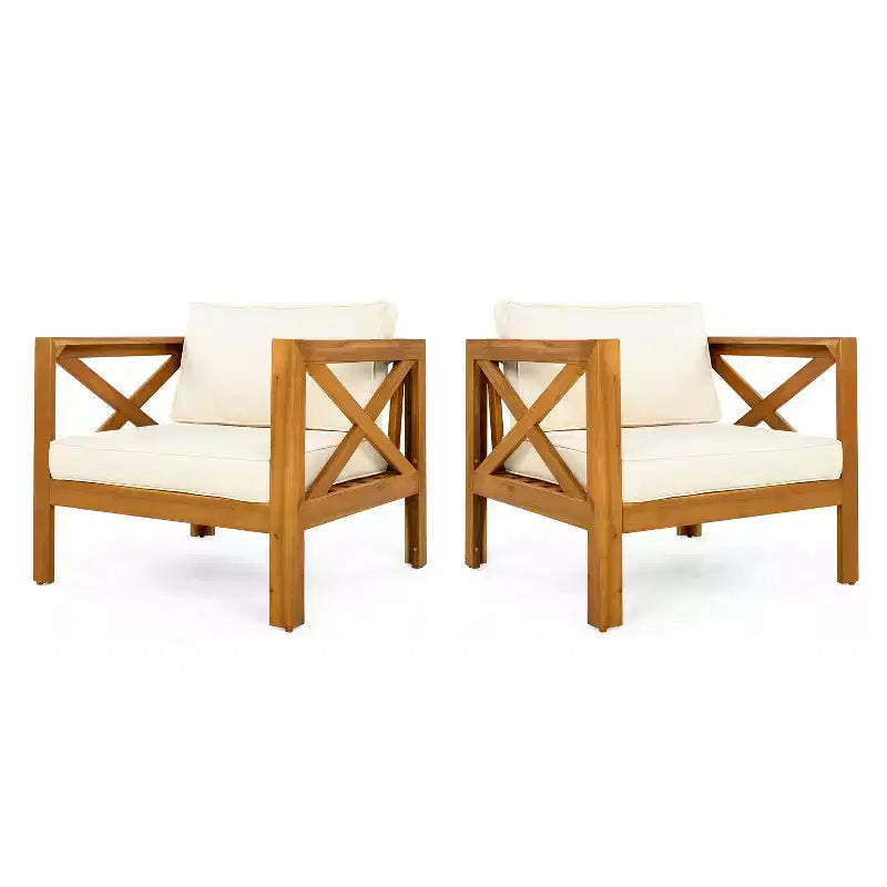Christopher Knight Home Claremont set da conversazione da 4 pezzi moderno da esterno in legno di acacia con cuscini
