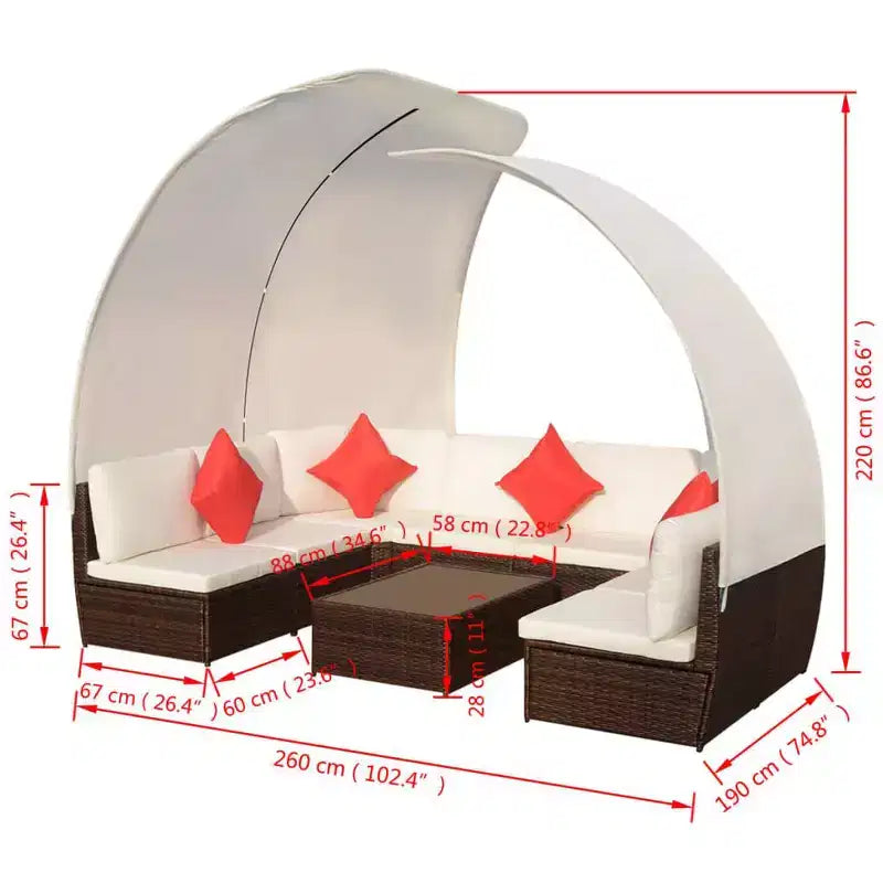 vidaXL Set divano da giardino con tettoia in polyrattan antracite