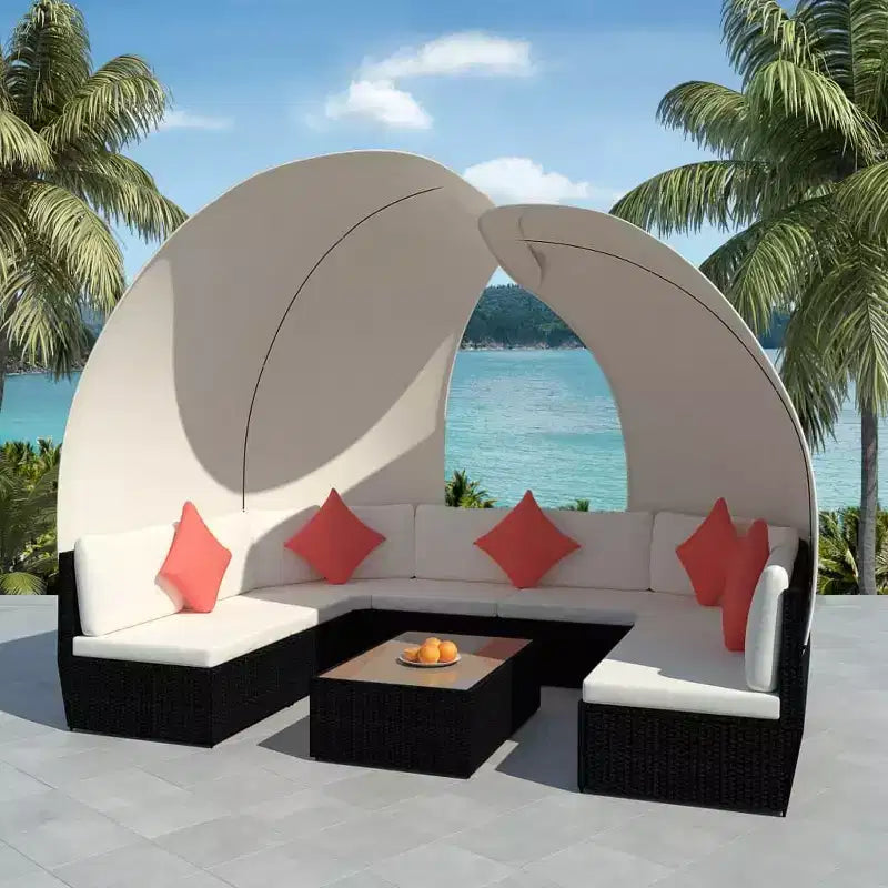 vidaXL Set divano da giardino con tettoia in polyrattan antracite