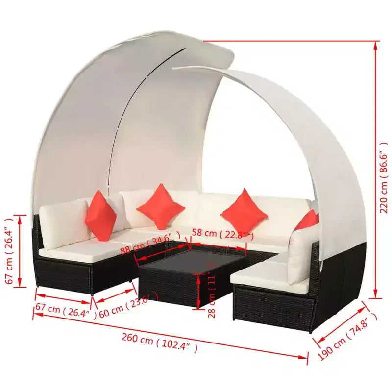 vidaXL Set divano da giardino con tettoia in polyrattan antracite