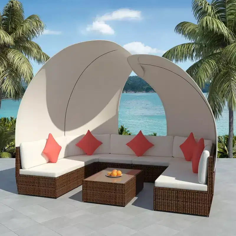 vidaXL Set divano da giardino con tettoia in polyrattan antracite