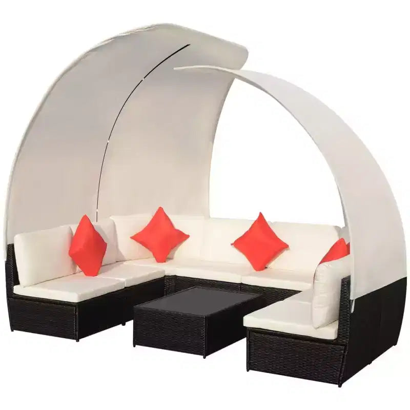 vidaXL Set divano da giardino con tettoia in polyrattan antracite