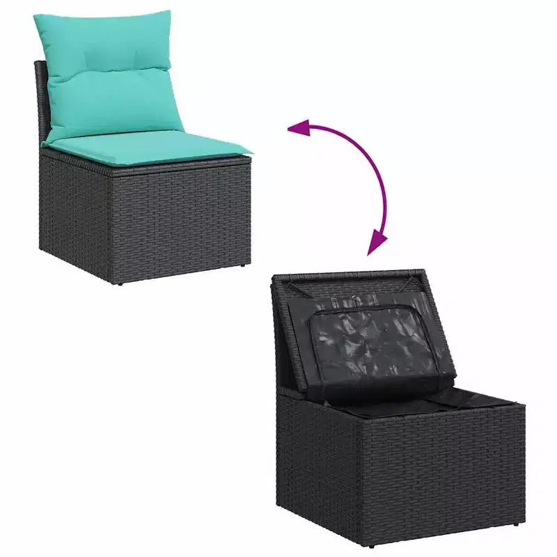 vidaXL Set Divani da Giardino 11 pz con Cuscini Nero in Polyrattan e Acacia