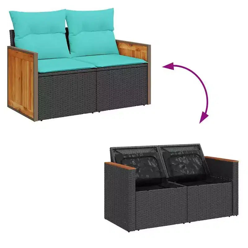 vidaXL Set Divani da Giardino 11 pz con Cuscini Nero in Polyrattan e Acacia