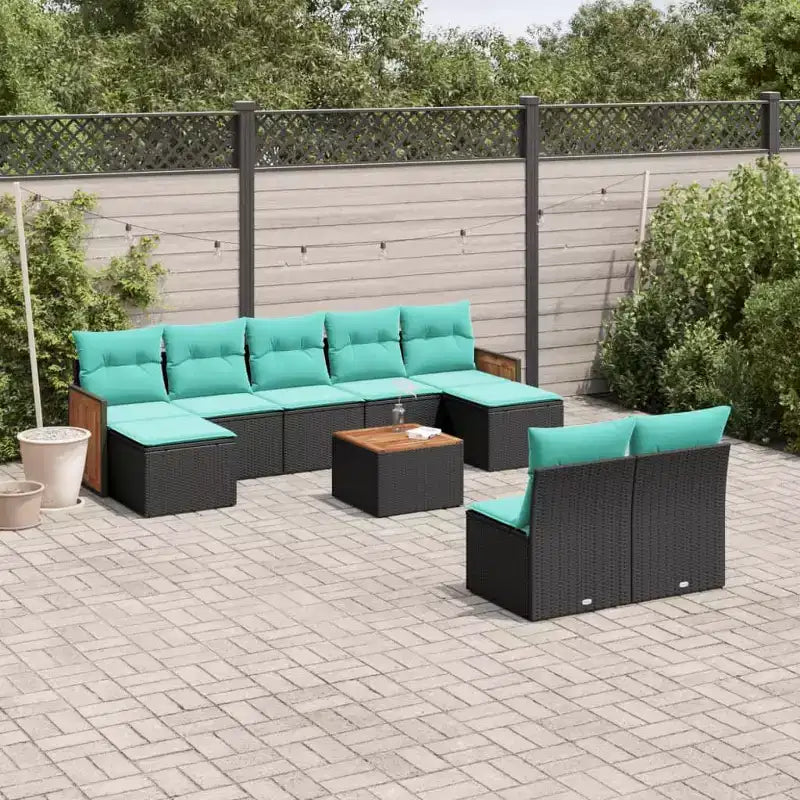vidaXL Set Divani da Esterno 10 pz con Cuscini in Polyrattan Nero
