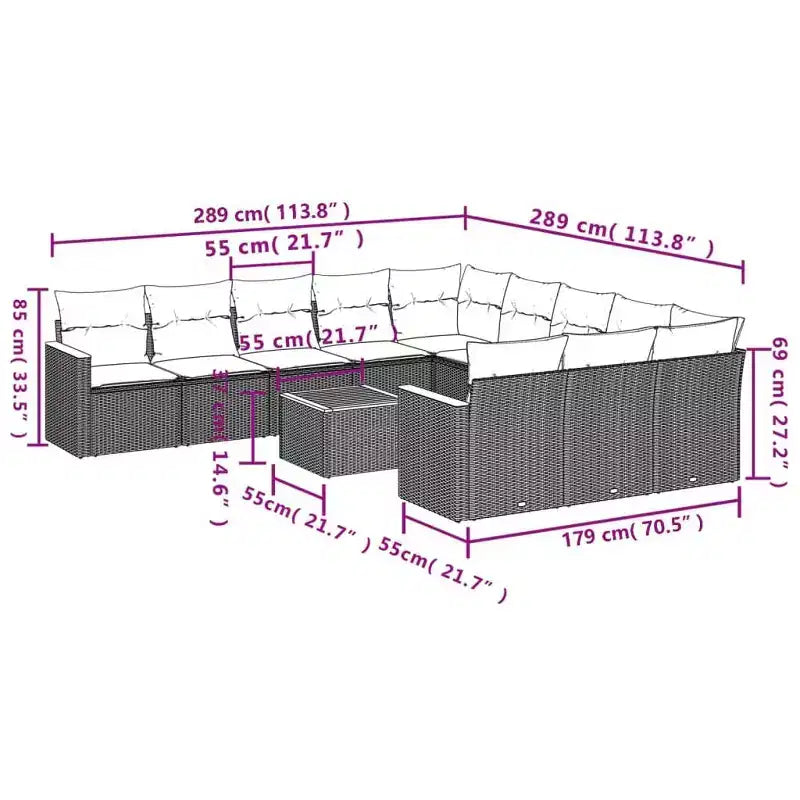 vidaXL Set Divani da Giardino 12 pz con Cuscini in Polyrattan Nero