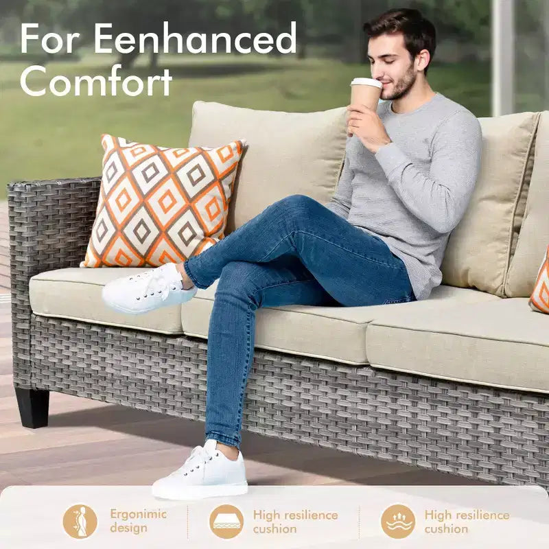 Set sezionale da esterno in rattan a 7 pezzi HOMLUX con divano + poggiapiedi + sedie