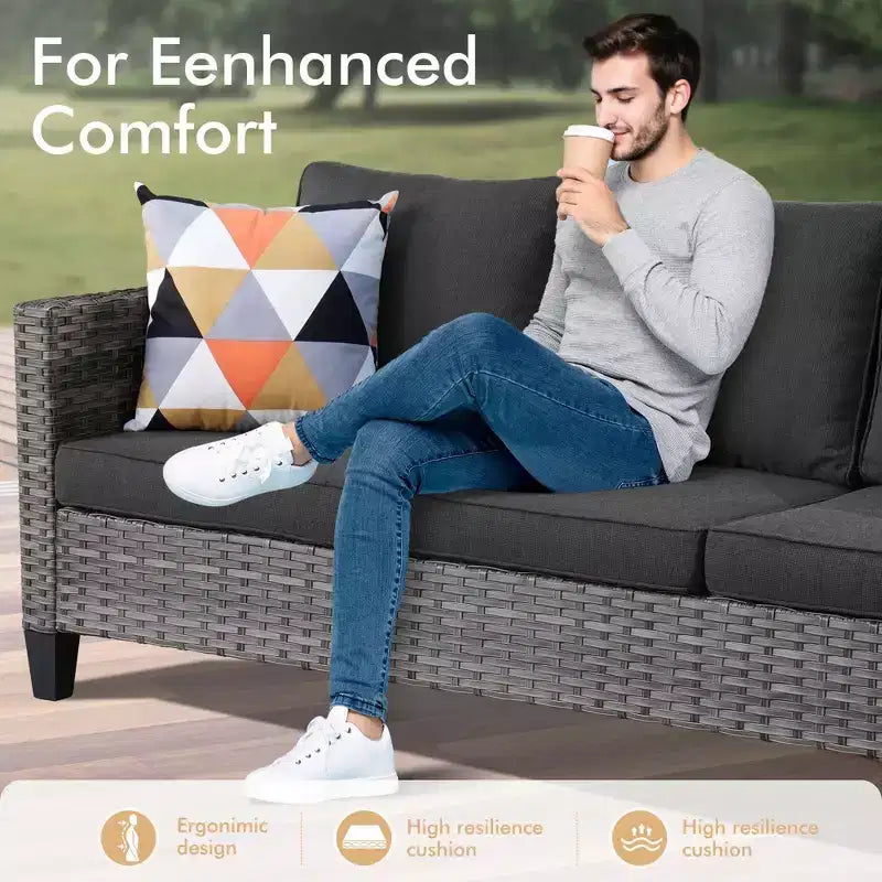 Set sezionale da esterno in rattan a 7 pezzi HOMLUX con divano + poggiapiedi + sedie