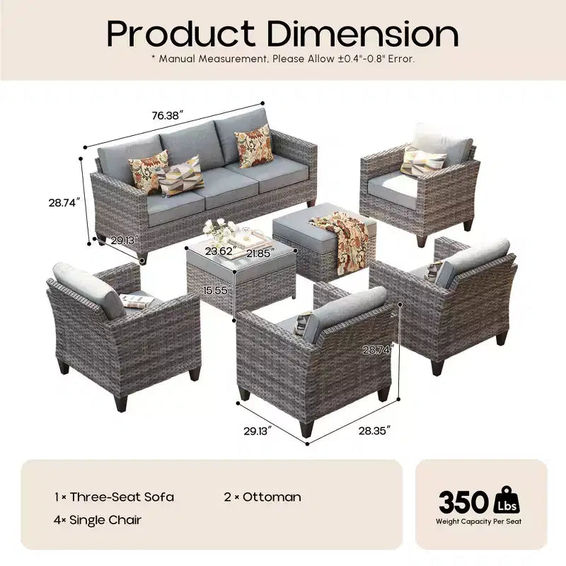Set sezionale da esterno in rattan a 7 pezzi HOMLUX con divano + poggiapiedi + sedie