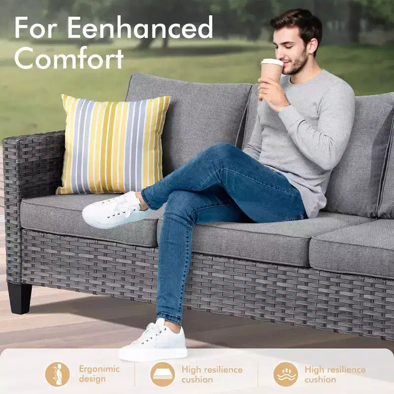 Set sezionale da esterno in rattan a 7 pezzi HOMLUX con divano + poggiapiedi + sedie
