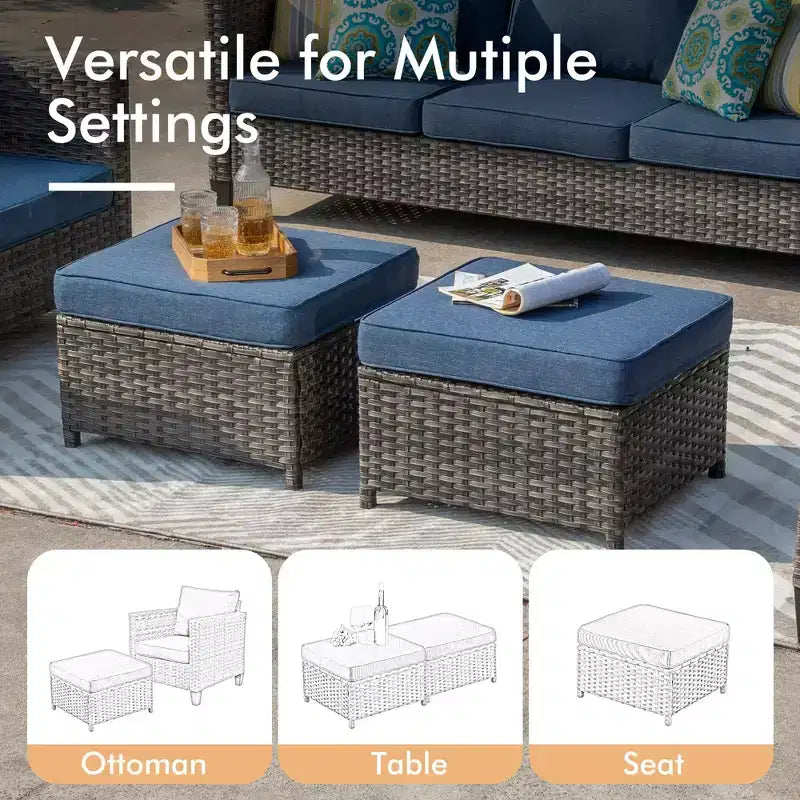 Set sezionale da esterno in rattan a 7 pezzi HOMLUX con divano + poggiapiedi + sedie