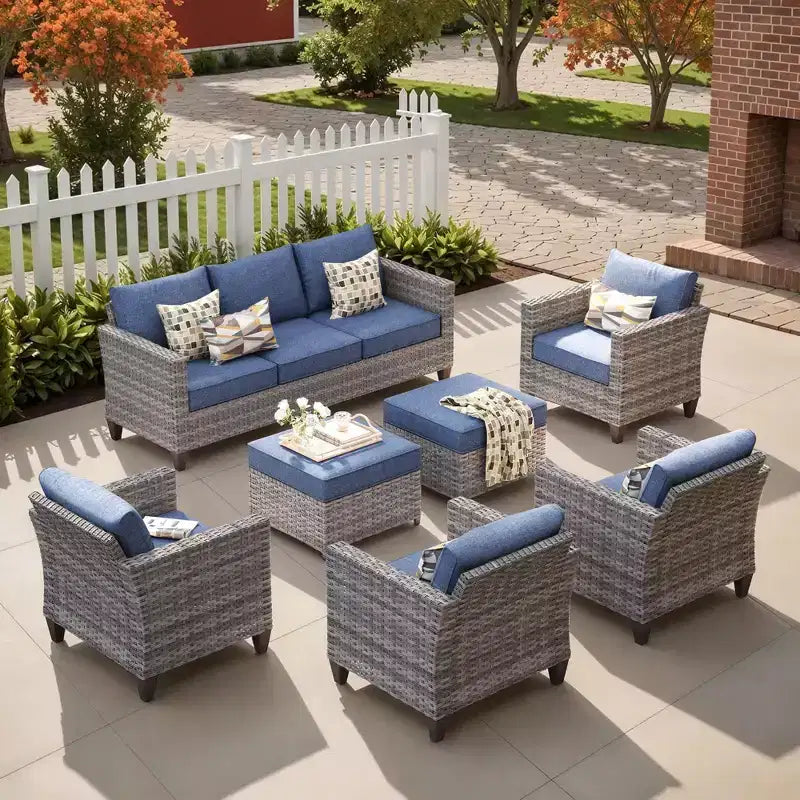 Set sezionale da esterno in rattan a 7 pezzi HOMLUX con divano + poggiapiedi + sedie