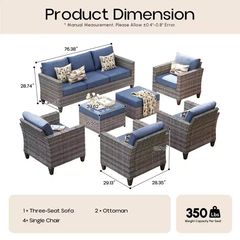 Set sezionale da esterno in rattan a 7 pezzi HOMLUX con divano + poggiapiedi + sedie