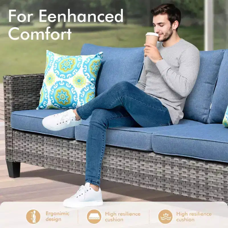 Set sezionale da esterno in rattan a 7 pezzi HOMLUX con divano + poggiapiedi + sedie