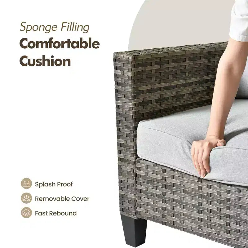 Set sezionale da esterno in rattan a 7 pezzi HOMLUX con divano + poggiapiedi + sedie