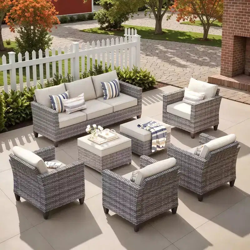 Set sezionale da esterno in rattan a 7 pezzi HOMLUX con divano + poggiapiedi + sedie