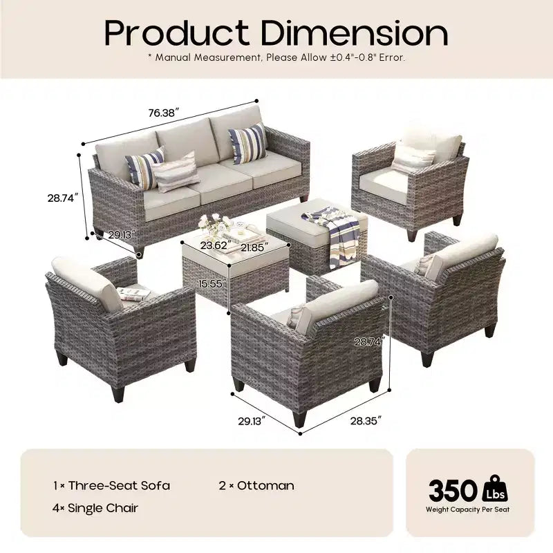 Set sezionale da esterno in rattan a 7 pezzi HOMLUX con divano + poggiapiedi + sedie