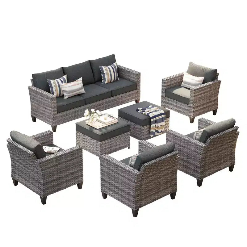 Set sezionale da esterno in rattan a 7 pezzi HOMLUX con divano + poggiapiedi + sedie