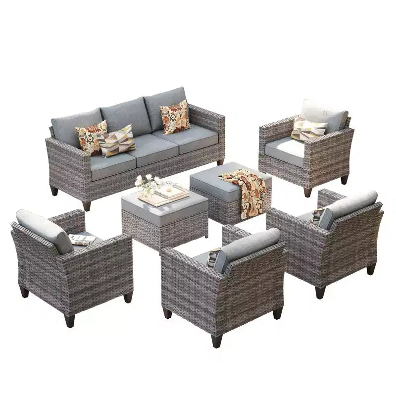 Set sezionale da esterno in rattan a 7 pezzi HOMLUX con divano + poggiapiedi + sedie