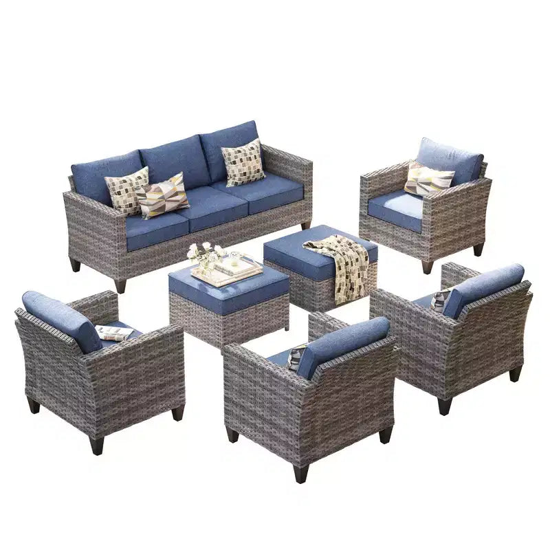 Set sezionale da esterno in rattan a 7 pezzi HOMLUX con divano + poggiapiedi + sedie