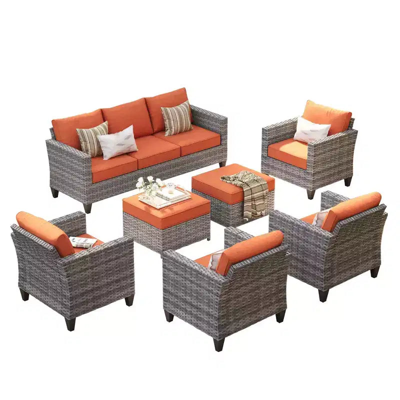 Set sezionale da esterno in rattan a 7 pezzi HOMLUX con divano + poggiapiedi + sedie