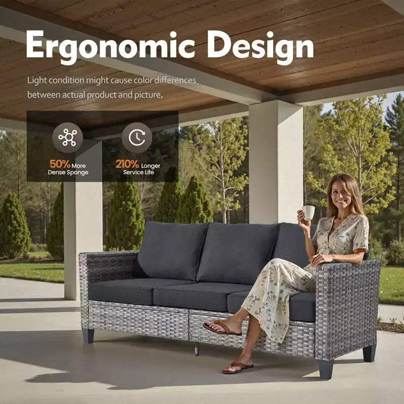 Set di mobili da esterno HOMLUX 5 pezzi: divano a 3 posti + 2 sedie + 2 pouf
