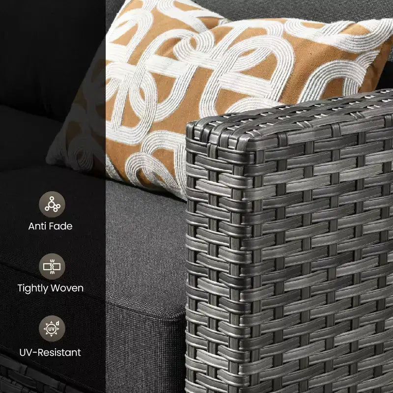 Set di mobili da esterno HOMLUX 5 pezzi: divano a 3 posti + 2 sedie + 2 pouf
