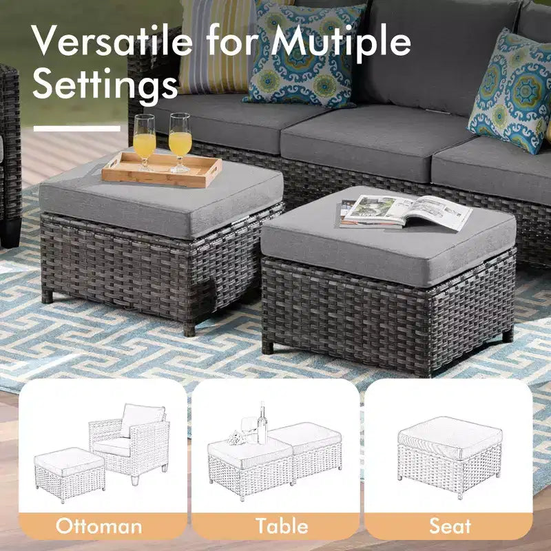 Set di mobili da esterno HOMLUX 5 pezzi: divano a 3 posti + 2 sedie + 2 pouf