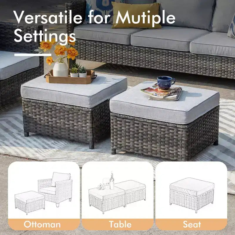 Set di mobili da esterno HOMLUX 5 pezzi: divano a 3 posti + 2 sedie + 2 pouf