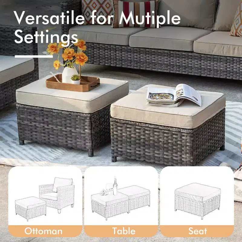 Set di mobili da esterno HOMLUX 5 pezzi: divano a 3 posti + 2 sedie + 2 pouf