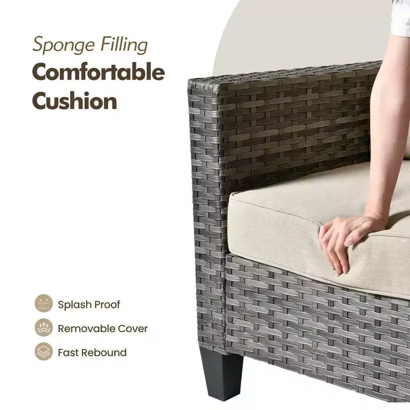 Set di mobili da esterno HOMLUX 5 pezzi: divano a 3 posti + 2 sedie + 2 pouf