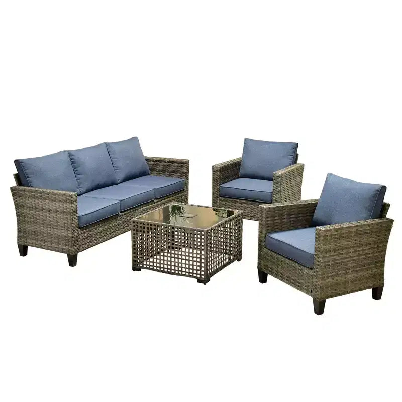 Set Divano da Esterno 4 Pezzi HOMLUX con Divano a 3 Posti, 2 Poltrone Singole e Tavolino da Caffè con LED, Rattan PE Grigio