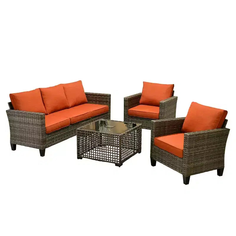 Set Divano da Esterno 4 Pezzi HOMLUX con Divano a 3 Posti, 2 Poltrone Singole e Tavolino da Caffè con LED, Rattan PE Grigio