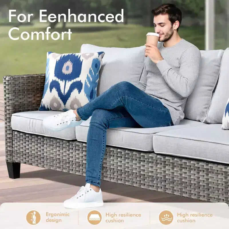 Set da conversazione da patio 6 pezzi HOMLUX con divano a 3 posti e pouf, set di poltrone girevoli